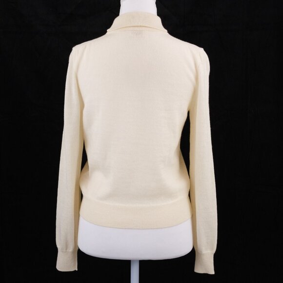 Celine Triomphe-Embroidered Wool Turtleneck Sweater, Off White, Size Small (S) - Picture 2 of 9